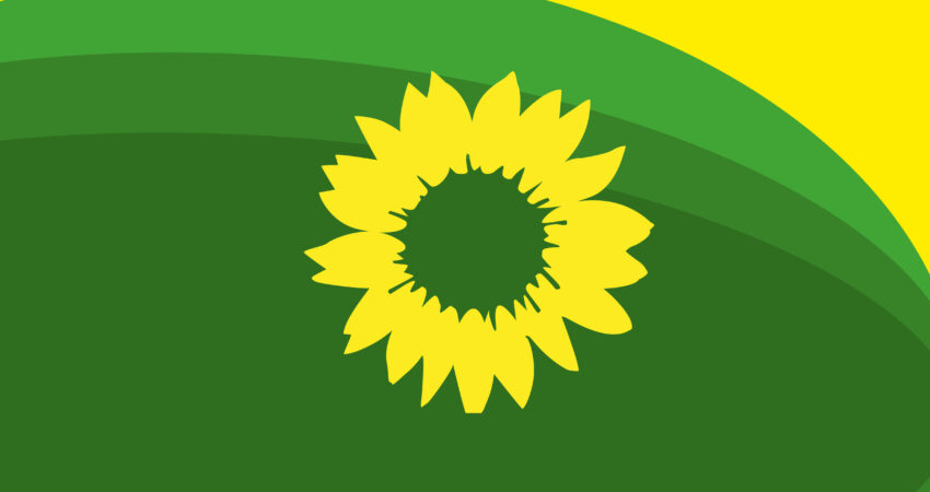 Grüner Hintergrund mit Sonnenblumenlogo